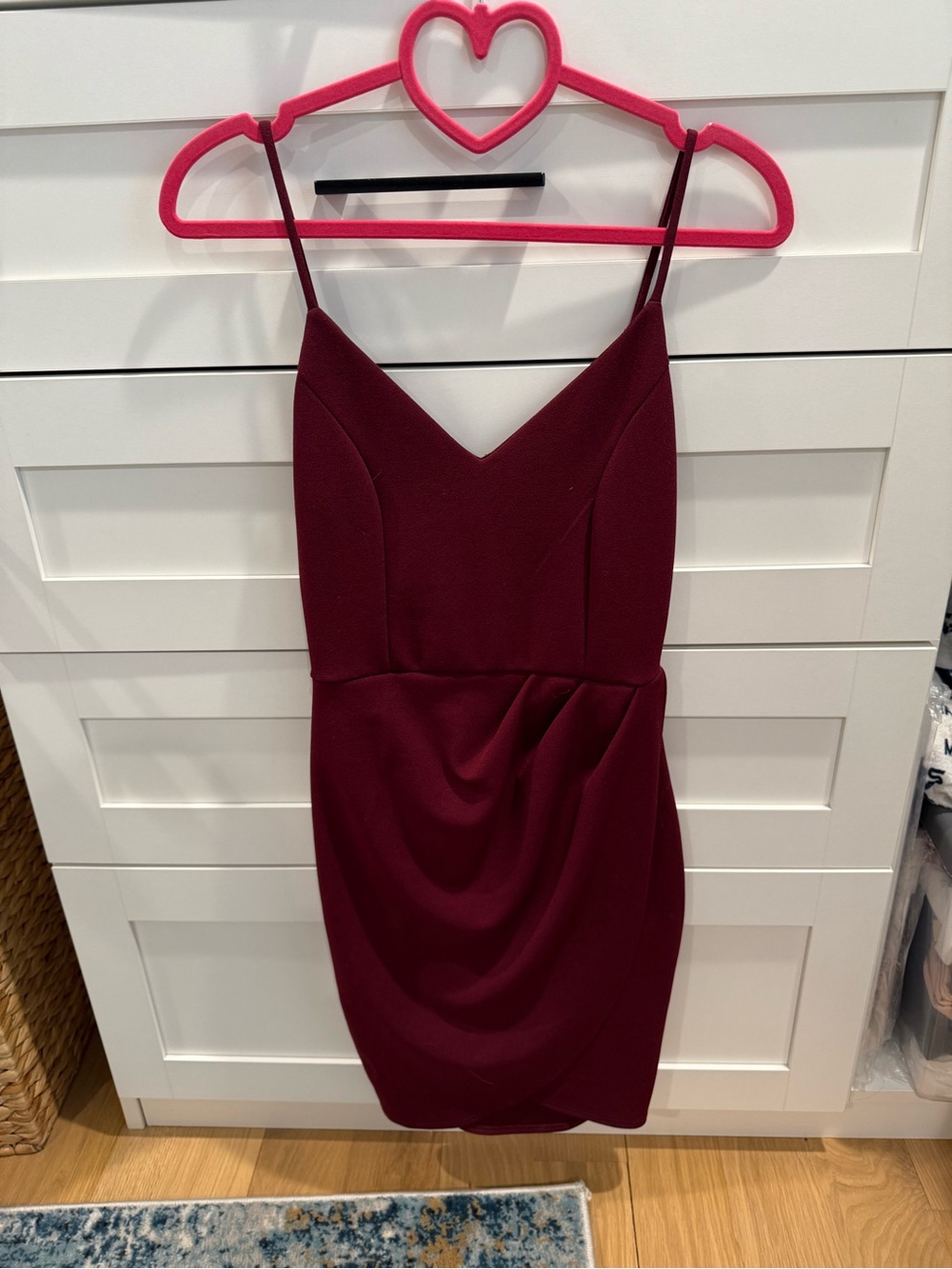 Lulu's Burgundy Spaghetti-Strap V-Neck Mini Dress